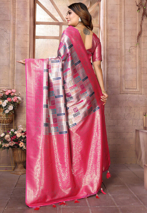 Woven Art Silk Saree in Grey