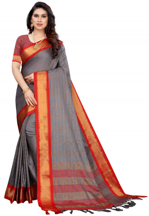 Woven Art Silk Saree in Grey