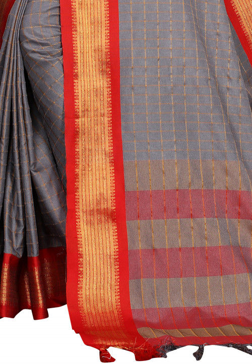 Woven Art Silk Saree in Grey