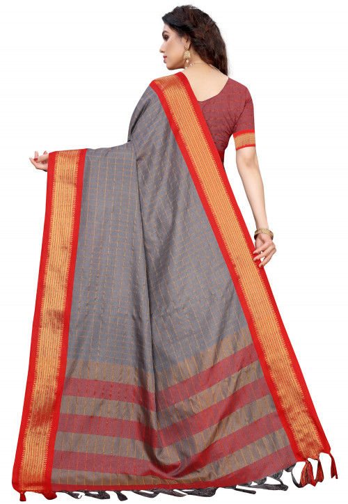 Woven Art Silk Saree in Grey