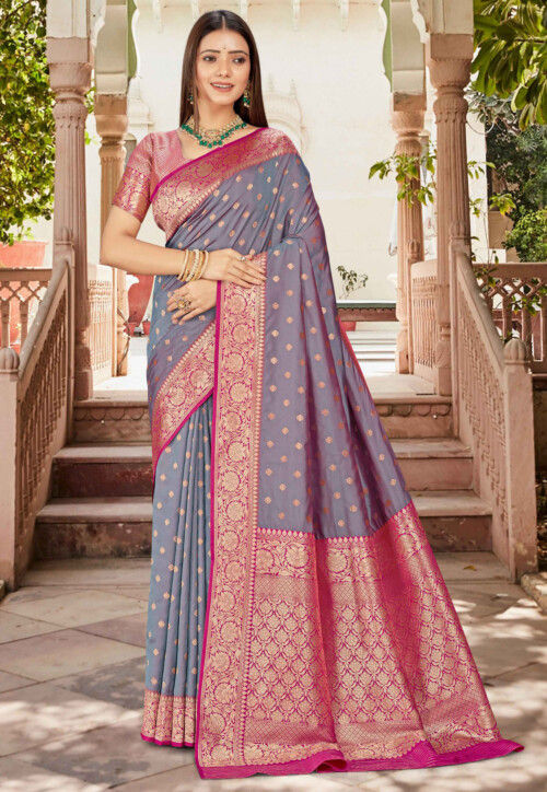 Woven Art Silk Saree in Grey