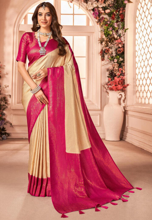 Woven Art Silk Saree in Light Beige