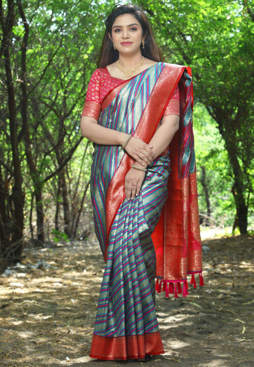 Woven Art Silk Saree in Light Blue