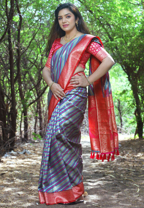 Woven Art Silk Saree in Light Blue