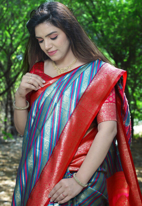 Woven Art Silk Saree in Light Blue