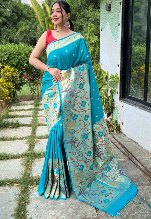 Light Blue Pure Katan Silk Banarasi Handloom Saree - Tilfi