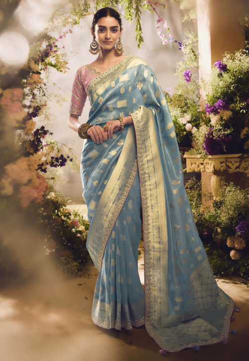 Woven Art Silk Saree in Light Blue