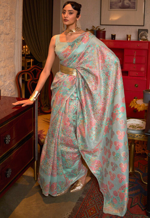 Woven Art Silk Saree in Light Blue