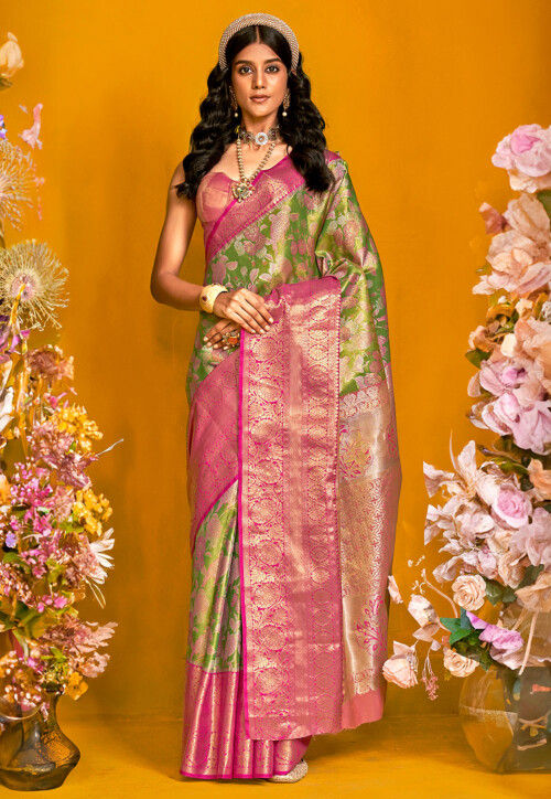 Woven Art Silk Saree in Light Green