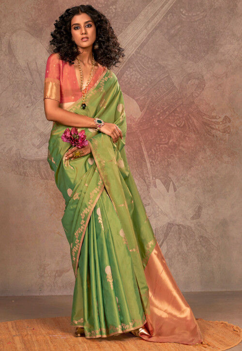 Woven Art Silk Saree in Light Green