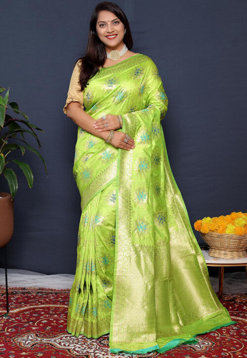Woven Art Silk Saree in Light Green