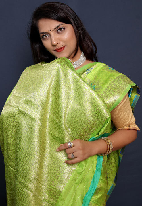 Woven Art Silk Saree in Light Green