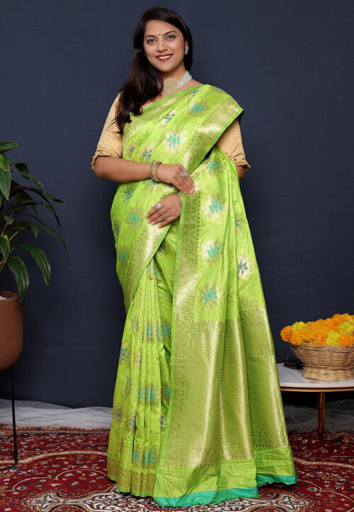 Woven Art Silk Saree in Light Green