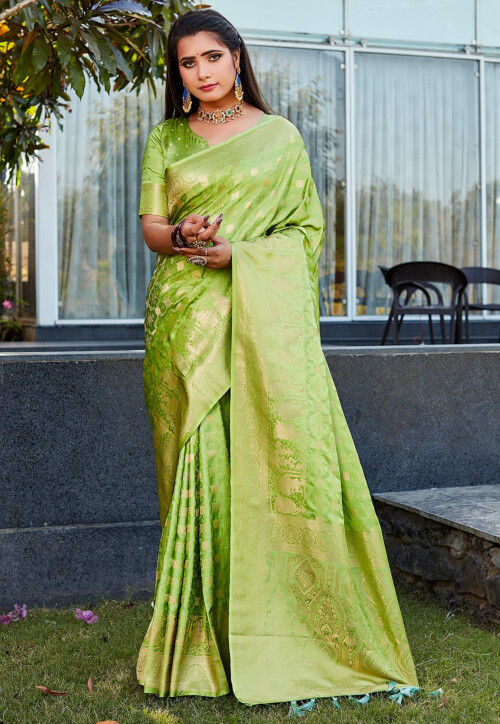 Buy Woven Art Silk Saree in Light Green Online SPF11889 Utsav