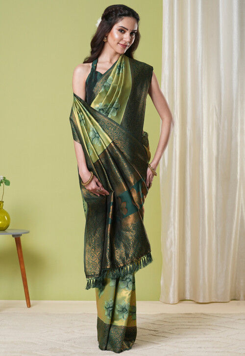 Woven Art Silk Saree in Light Green