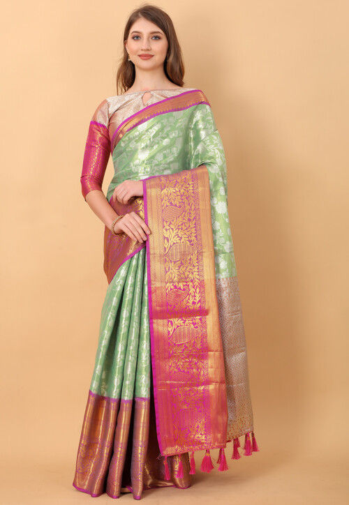 Woven Art Silk Saree in Light Green