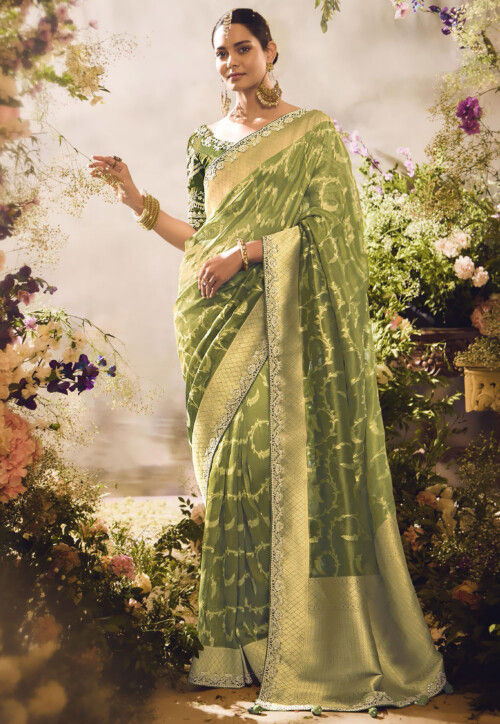 Woven Art Silk Saree in Light Green