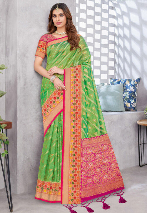 Woven Art Silk Saree in Light Green