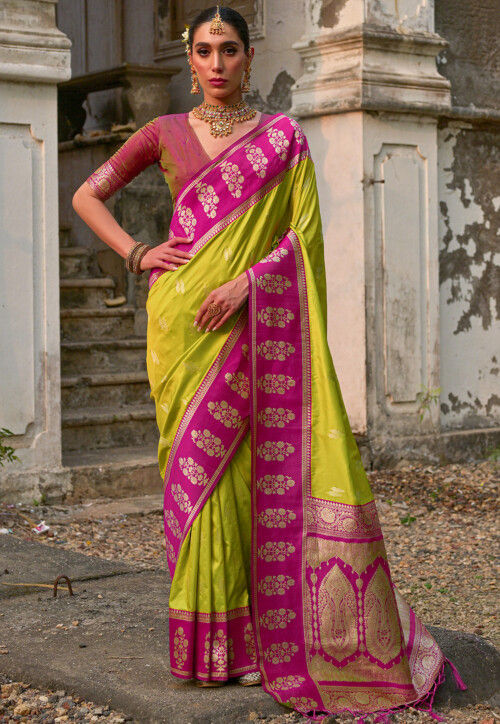 Woven Art Silk Saree in Light Green