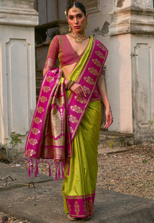 Woven Art Silk Saree in Light Green