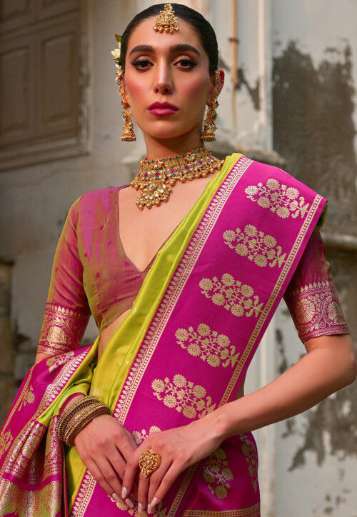 Woven Art Silk Saree in Light Green