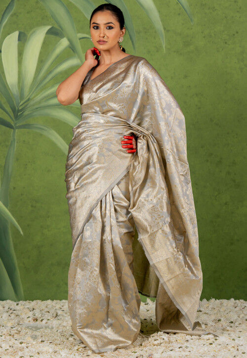 Woven Art Silk Saree in Light Grey