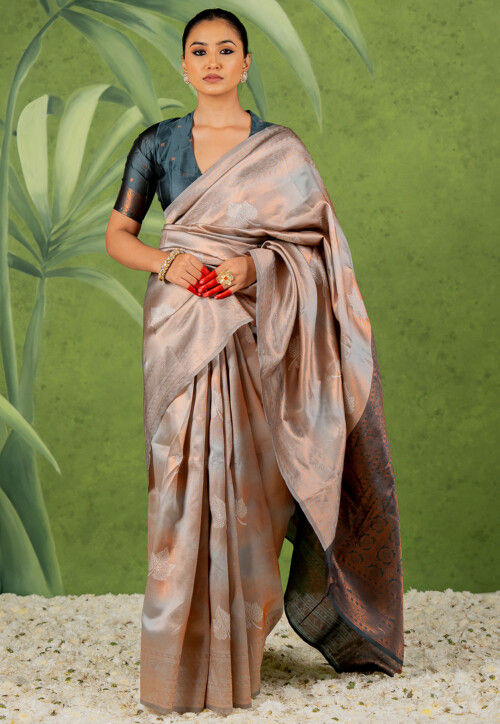Woven Art Silk Saree in Light Grey