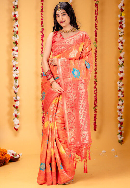 Woven Art Silk Saree in Light Orange