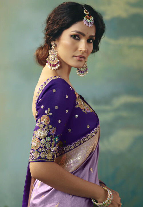 Woven Art Silk Saree in Light Purple