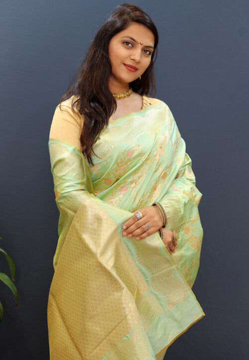 Woven Art Silk Saree in Light Sea Green