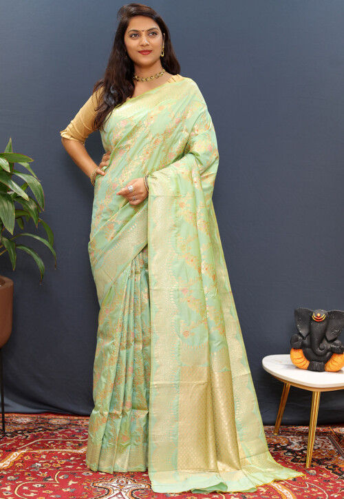 Woven Art Silk Saree in Light Sea Green