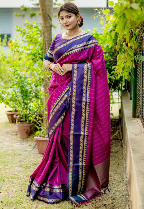 Magenta Pink Patola Silk Zari Weaving Saree - Shaaola.com