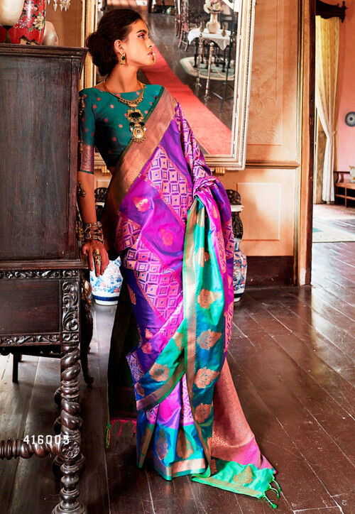 Woven Art Silk Saree in Magenta
