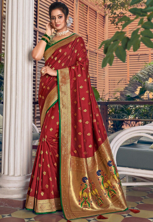 Silk Saree with blouse in Maroon colour 6410