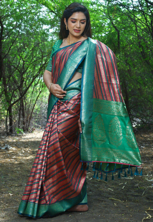 Woven Art Silk Saree in Maroon