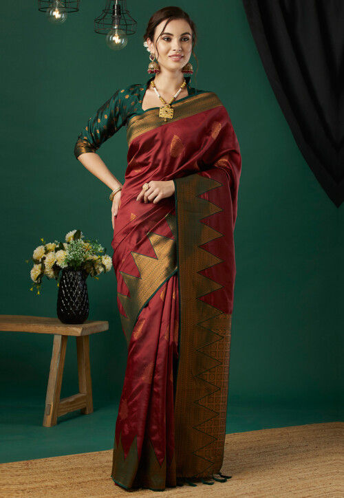 Woven Art Silk Saree in Maroon