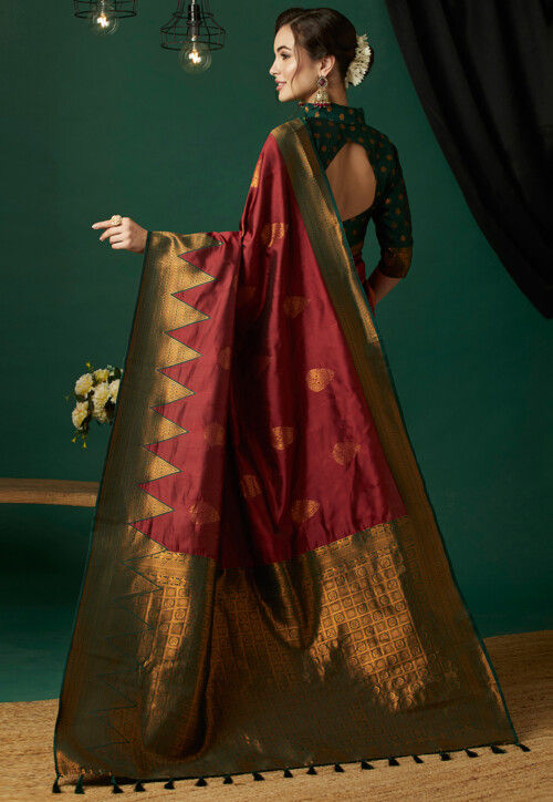 Woven Art Silk Saree in Maroon