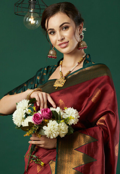 Woven Art Silk Saree in Maroon