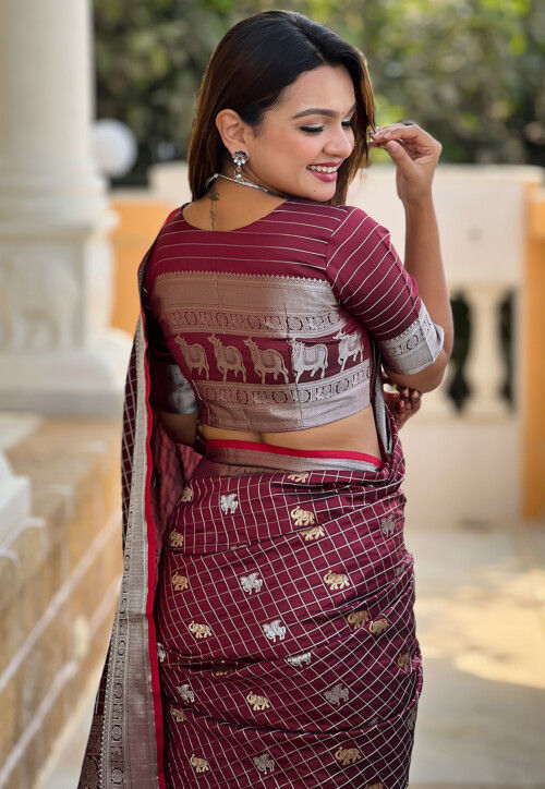 Woven Art Silk Saree in Maroon