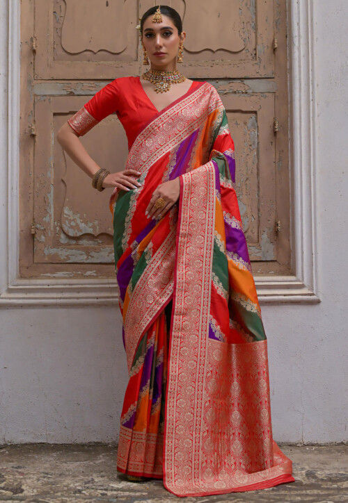 Woven Art Silk Saree in Multicolor