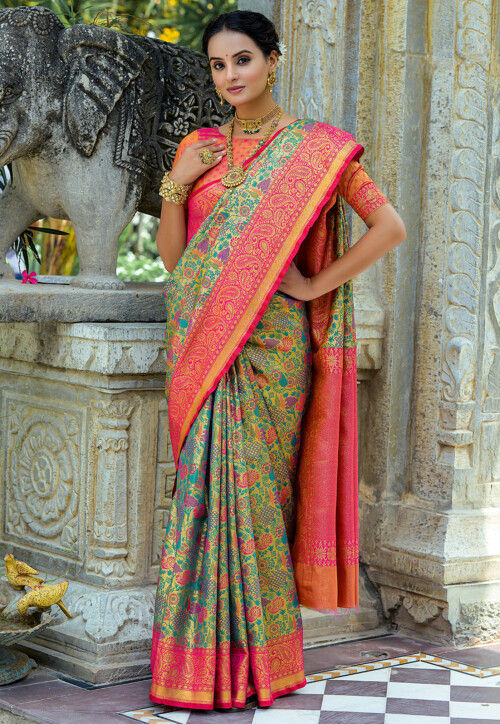Woven Art Silk Saree in Multicolor