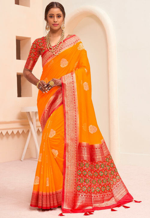 Woven Art Silk Saree in Mustard