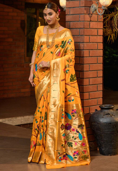 Buy Yellow Sarees for Women by SATRANI Online | Ajio.com