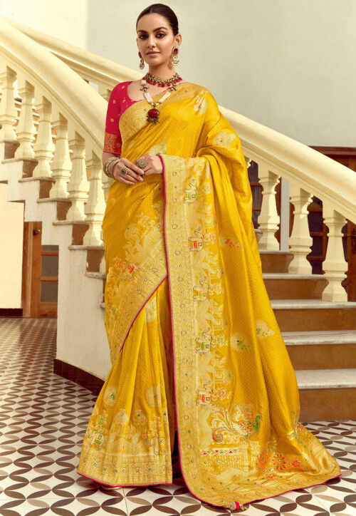 Woven Art Silk Saree in Mustard