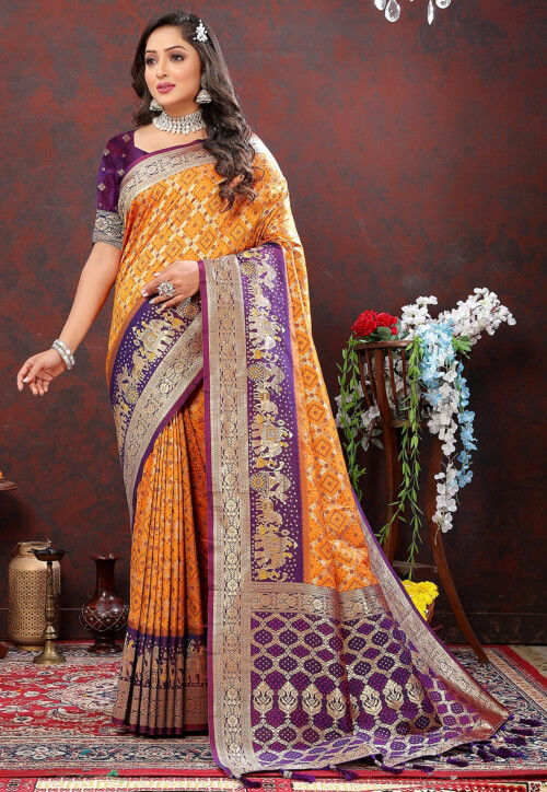 Woven Art Silk Saree in Mustard