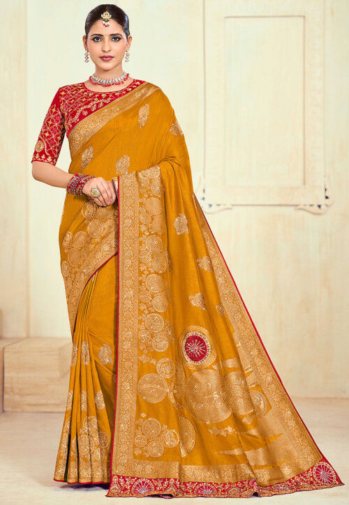 Woven Art Silk Saree in Mustard