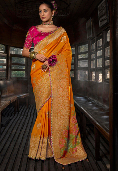 Woven Art Silk Saree in Mustard