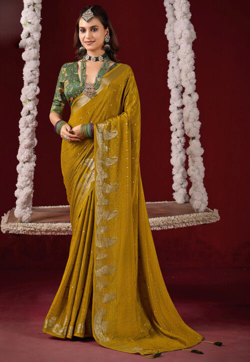 Woven Art Silk Saree in Mustard