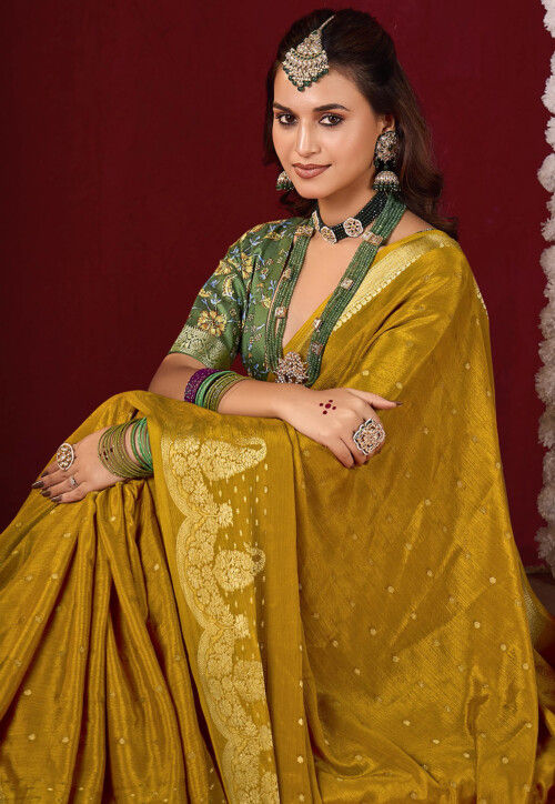 Woven Art Silk Saree in Mustard