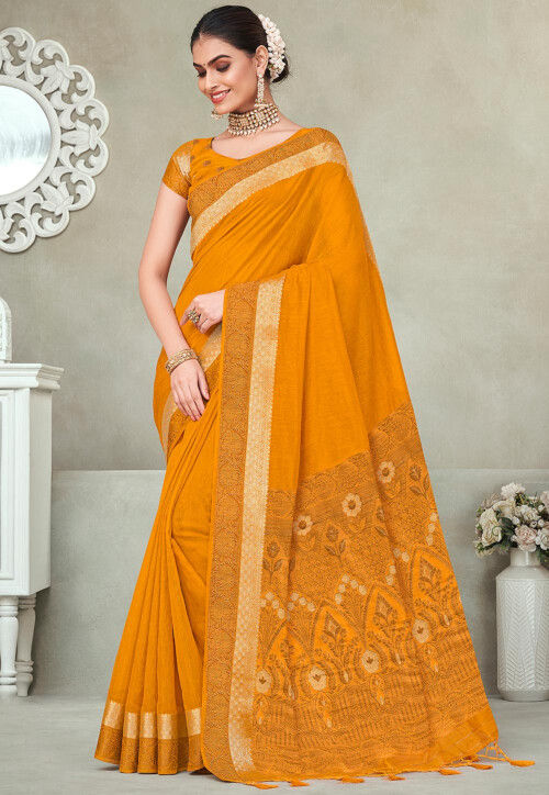 Buy Woven Art Silk Saree in Mustard Online SSF23486 Utsav Fashion